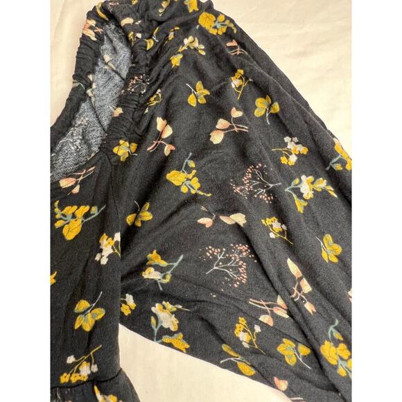 Urban Outfitters Crop Top Womens Medium Blue Yellow Floral Long Sleeve Boho Y2K - Picture 3 of 9